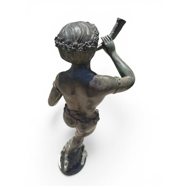 Italian Artist, Large Patinated Sculpture of a Boy Blowing a Horn, Early 20th Century, Bronze For Sale - Image 6 of 9