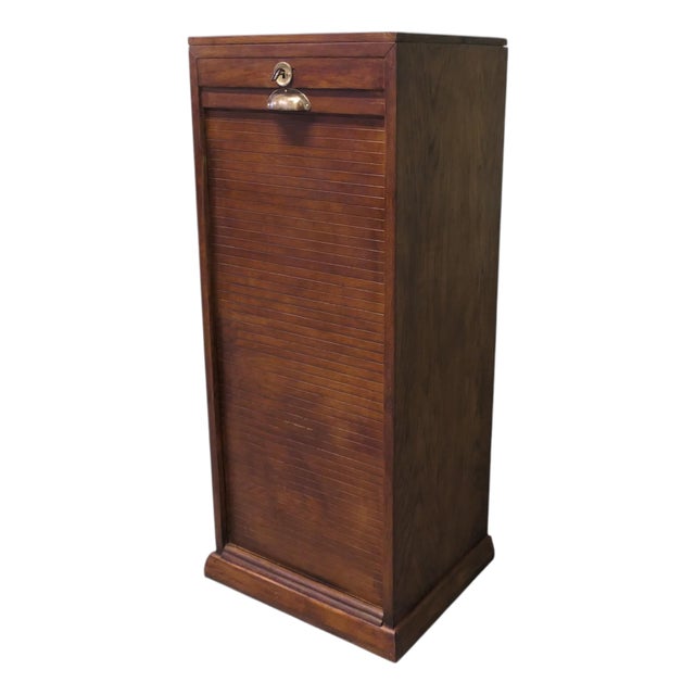 Art Deco Tambour-Fronted Oak Filing Cabinet, 1930 For Sale