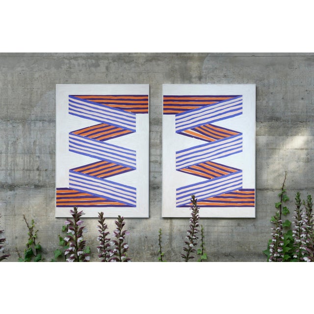 Details: Title: Purple Ribbon Medium: Acrylic on Watercolor Paper Size: 70x200 cm total (28x80 inches); each panel...