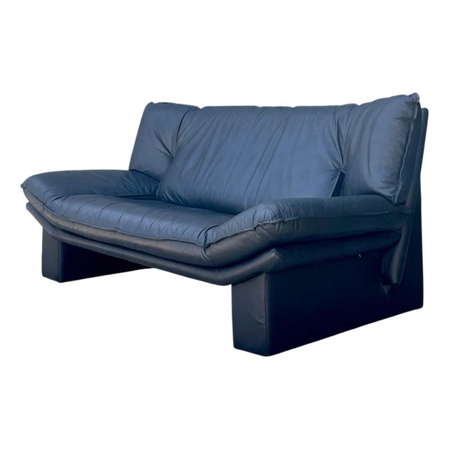 Vintage Nicoletti Salotti Black Leather Sofa For Sale