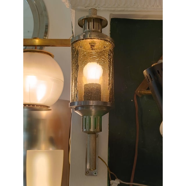 1960s Lanterna Wall Lamp in Green Cathedral Glass and Metal, Italy, 1960s For Sale - Image 5 of 8