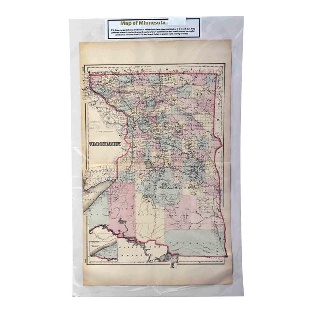 Antique 1870s g.w. Gray & Son Map of Minnesota (32 X 20")" For Sale