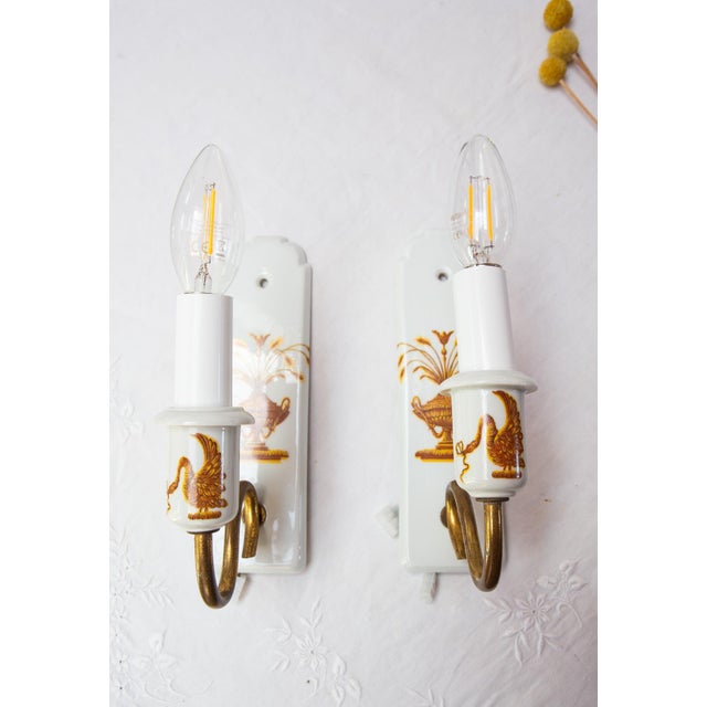 Metal Antique French Wall Lights Lamballe from Porcelaine De Paris, 1920s, Set of 2 For Sale - Image 7 of 7