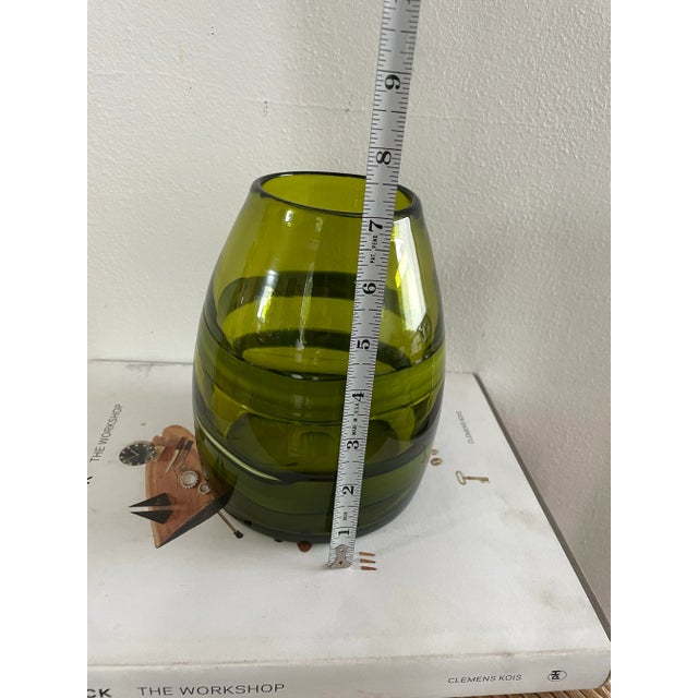 Glass 1990s Studio Art Glass Hand Blown Vase in Olive Green For Sale - Image 7 of 7