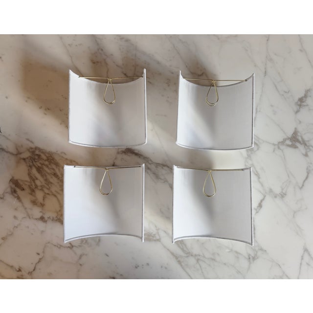 Silver Pair of Urban Electric Large Nickel Bit Sconces With Linen Shades For Sale - Image 8 of 10