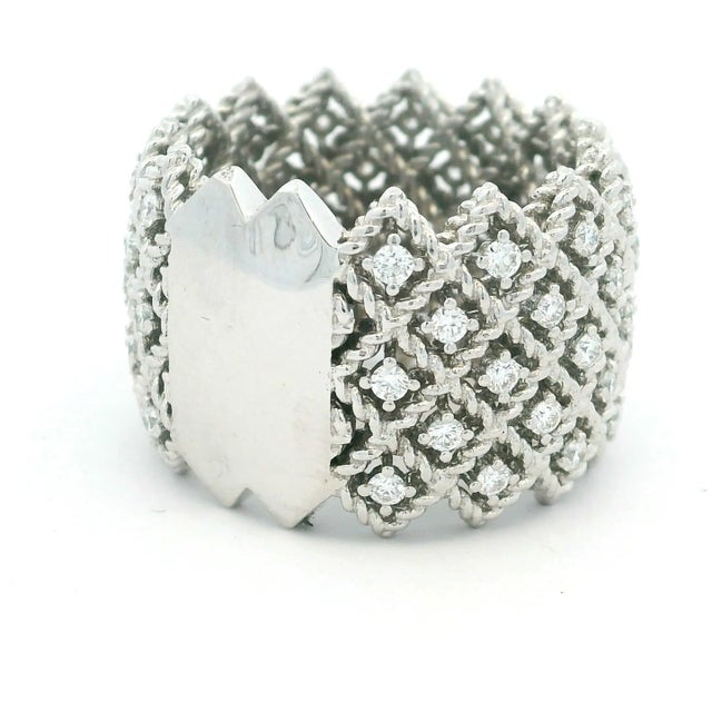Roberto Coin 18k White Gold 1.40 Carat Diamond Wide Lattice Band Ring For Sale - Image 9 of 12