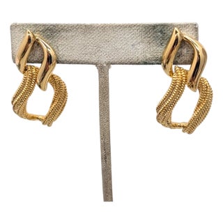 Vintage 1992 Signed Napier Goldtone Textured & Smooth Link Pierced Earrings-2 Pieces For Sale