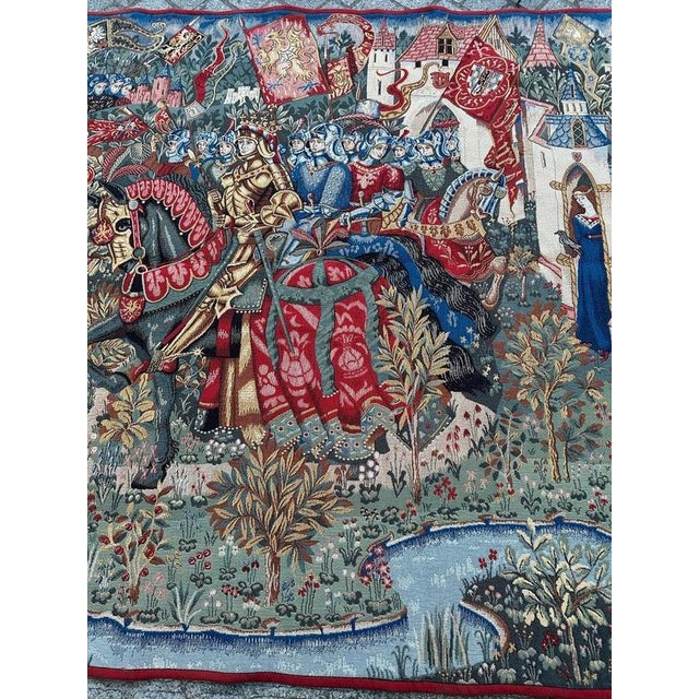 Vintage French Jacquard King Arthur Legend Tapestry by Aubusson, 1990s For Sale - Image 3 of 18