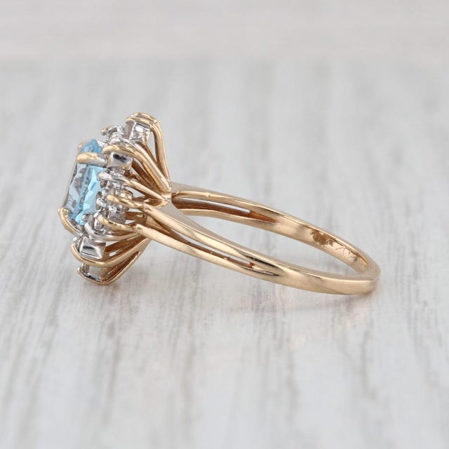 Mid-Century Modern Mid 20th Century 1.61ctw Oval Aquamarine Diamond Halo Ring 14k Yellow Gold Size 7.25 For Sale - Image 3 of 8