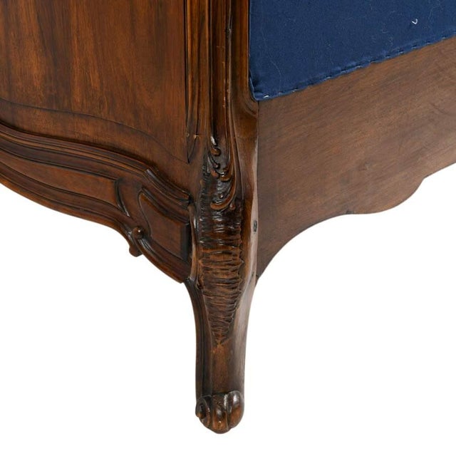 Brown Antique Rococo Carved Wood Hall Bench With Upholstered Back and Seat For Sale - Image 8 of 8