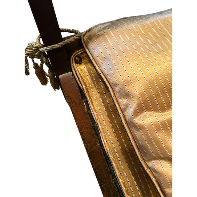 Champagne Late 20th Century Empire Revival Mahogany Side Bench With Striped Cushion and Tassel Ties For Sale - Image 8 of 8