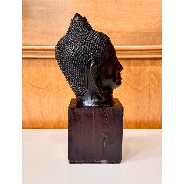 Wood Antique U Thong Bronze Buddha Head Thailand For Sale - Image 7 of 10