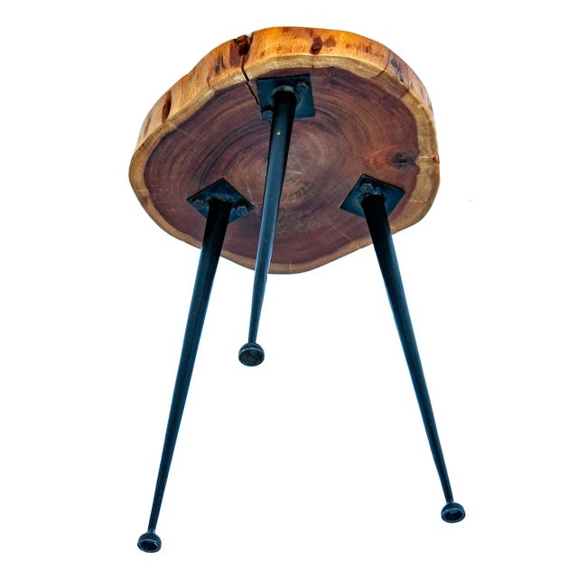 Late 20th Century Atomic Age Industrial 3 Legged Table/ Rustic Wood Top For Sale - Image 5 of 7