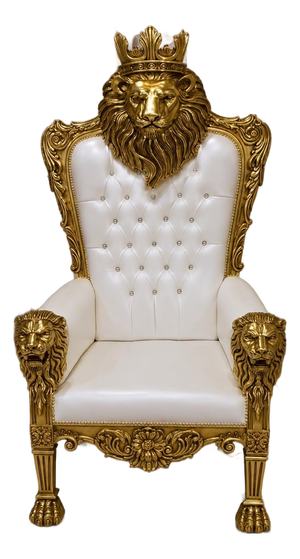 1960s Royal Lion Throne Chair with Matching Lion Scepter-pearl white