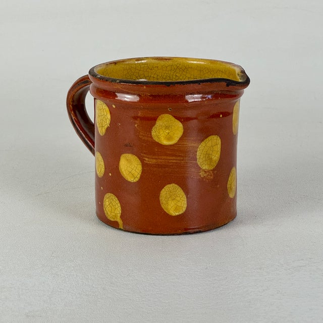 Ceramic Antique 19th Century French Hand Painted Polkadot Pitcher in Caramel Brown, 4" H For Sale - Image 7 of 9