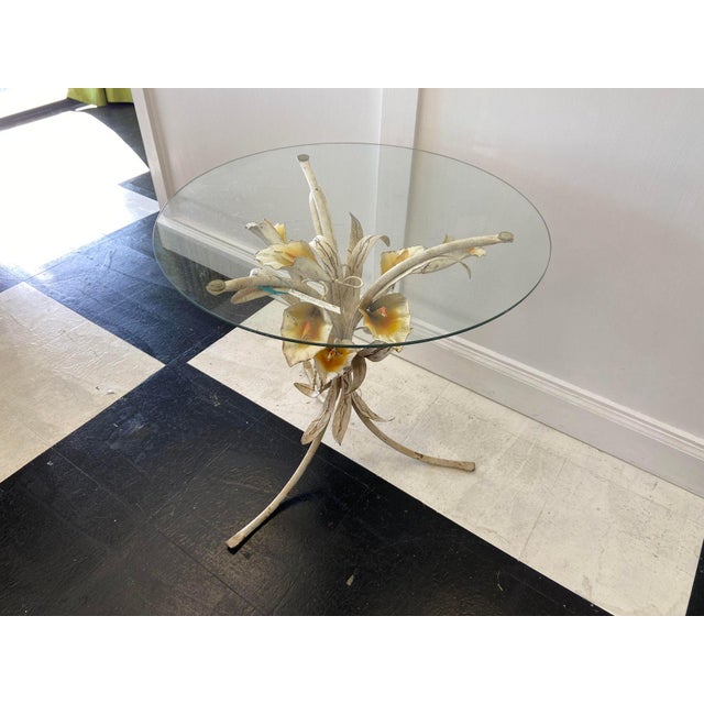 Italian Mid-Century Italian Tole Painted Lily Table For Sale - Image 3 of 5