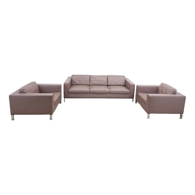 Garnitur Sofa and Armchairs in Leather by Norman Foster for Walter Knoll, 1990s, Set of 3 For Sale