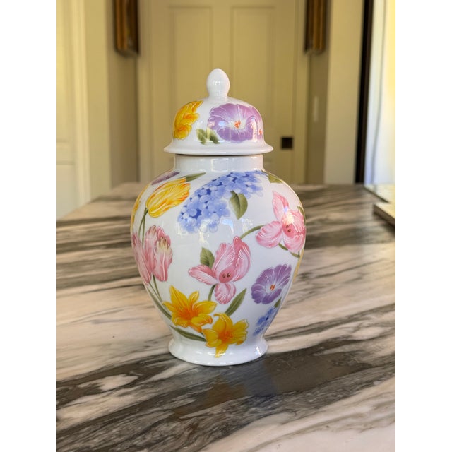 Ceramic Vintage Made in Japan Floral Motif Ginger Jar For Sale - Image 7 of 8