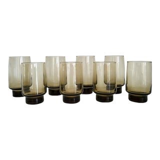 1970s Libbey Glass Tawny Accent Highball Tumblers in Two Sizes, Set of 8 For Sale