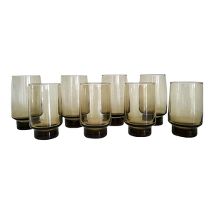 1970s Libbey Glass Tawny Accent Highball Tumblers in Two Sizes, Set of 8