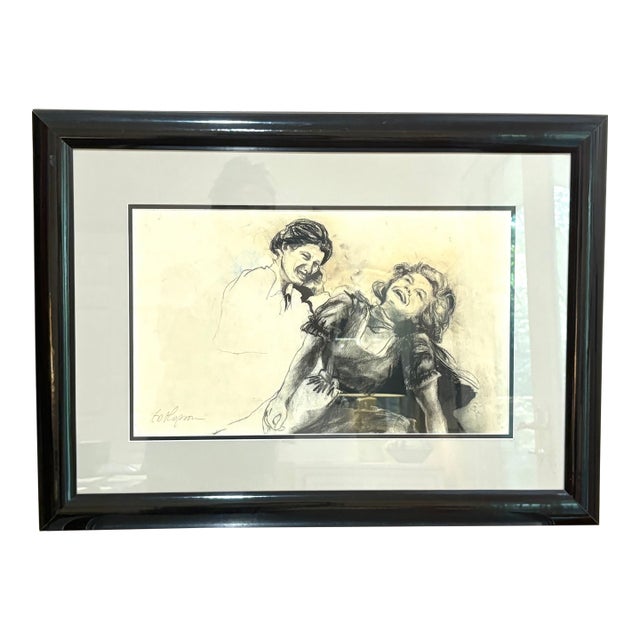 Ed Hopson Black/White Laughing Ladies Drawing For Sale