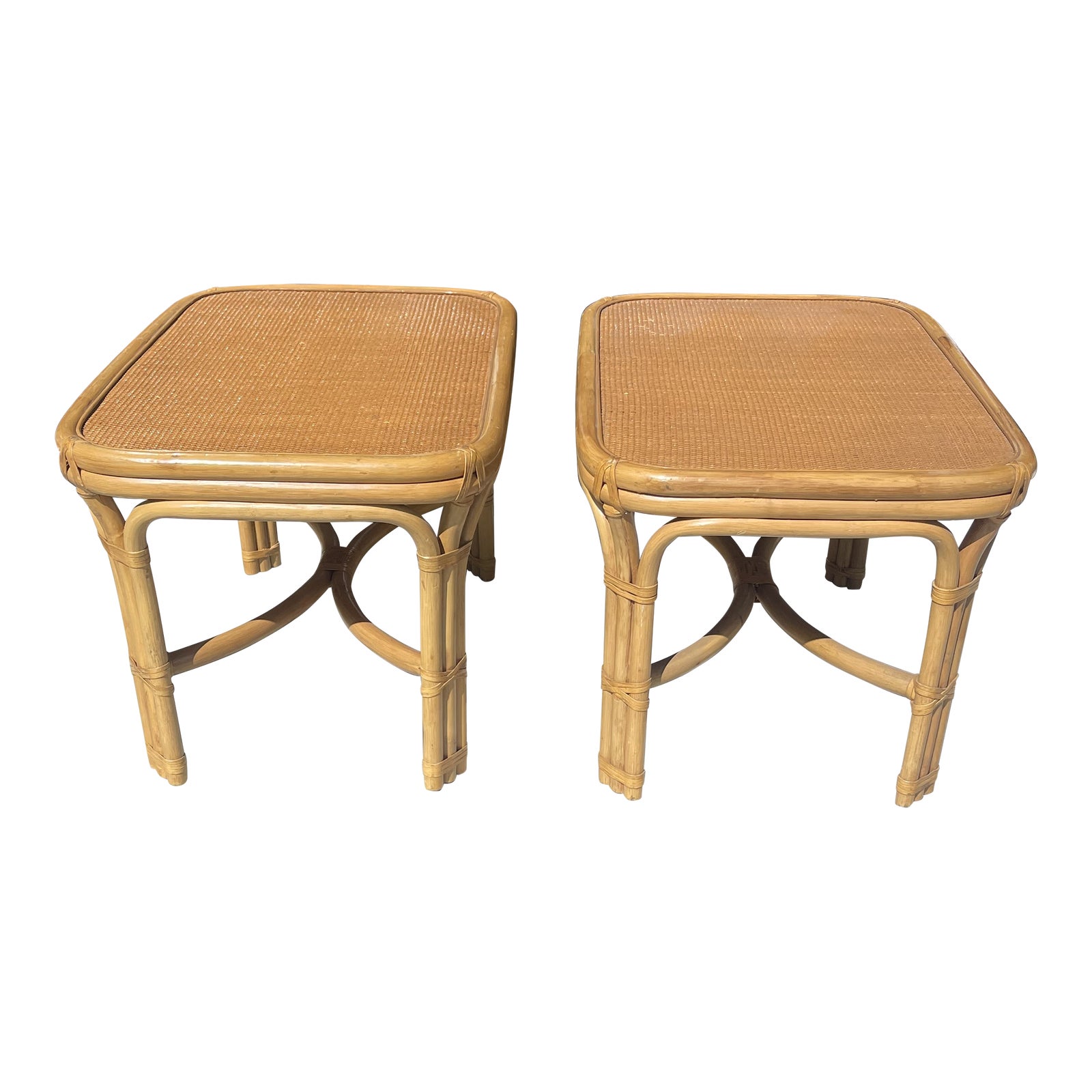 Rattan Side Tables With Leather Straps. Chairish