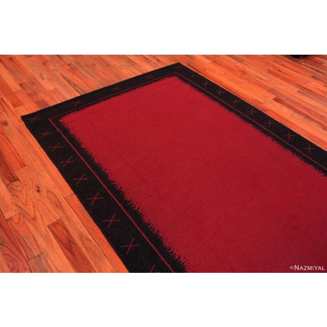 Mid-Century Modern Black Red Geometric Double Sided Vintage Scandinavian Reversable Kilim Rug For Sale - Image 3 of 3