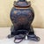 Ceramic Asian Inspired Black & Brown Porcelain Medallion Table Lamp With Shade For Sale - Image 7 of 18