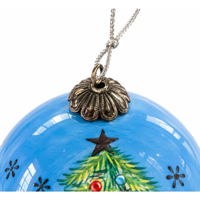 Metal Hand-Painted Blown Glass Christmas Ornaments, Eastern Europe, 1950s, Set of 4 For Sale - Image 7 of 9