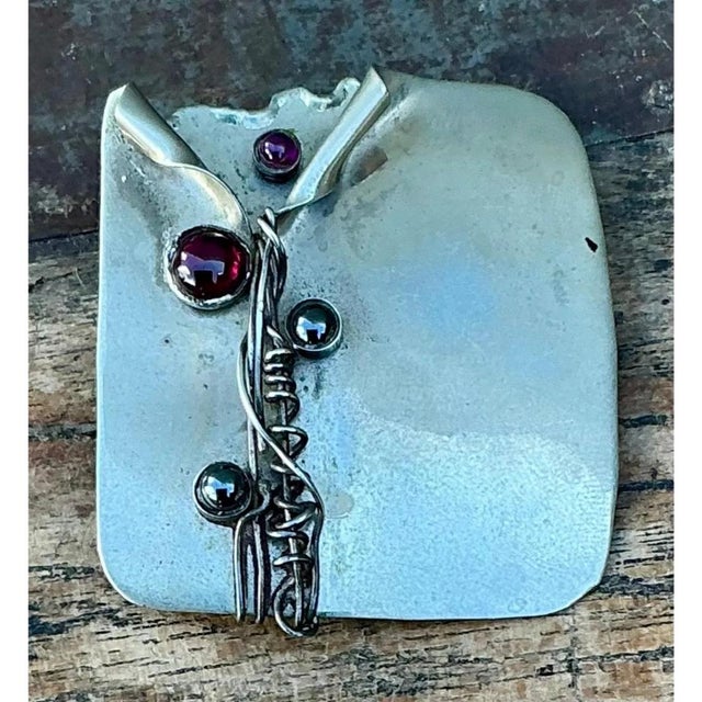 Mid 20th Century Vintage Boho Handmade Sterling Silver Modernist Brooch For Sale - Image 5 of 12