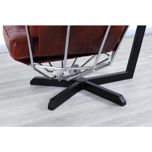 Burgundy Mid-Century Modern Swedish Leather "Perrot Cage" Swing Chair by Ib Arberg For Sale - Image 8 of 11