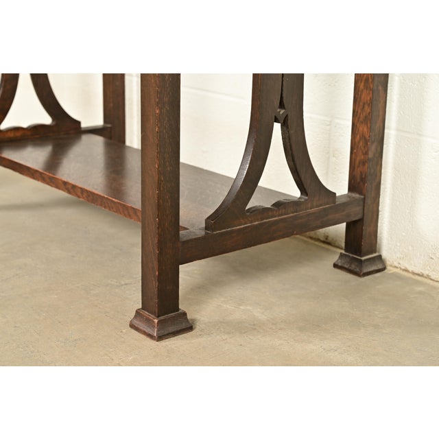 Stickley Brothers Style Antique Mission Oak Arts & Crafts Drop Front Secretary Desk With Inlaid Marquetry, Circa 1910 For Sale - Image 12 of 16