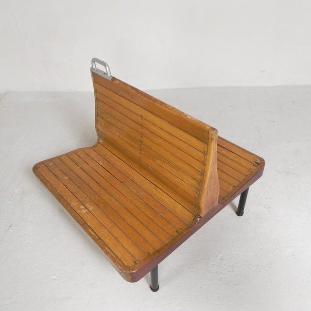 Double-Sided Teak Train Bench, 1930s, in Good conditions. Designed 1920 to 1949