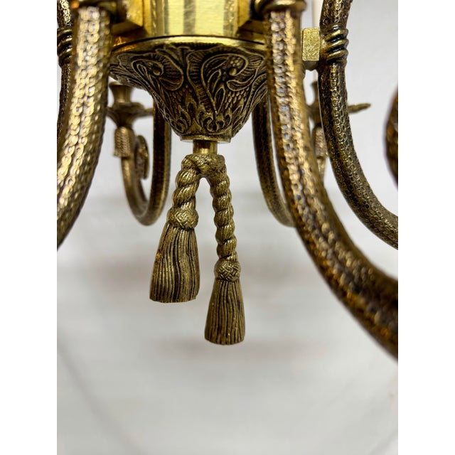 Mid 20th Century Brass Tassel Chandelier, Six Arms, Hollywood Regency Design For Sale - Image 5 of 10