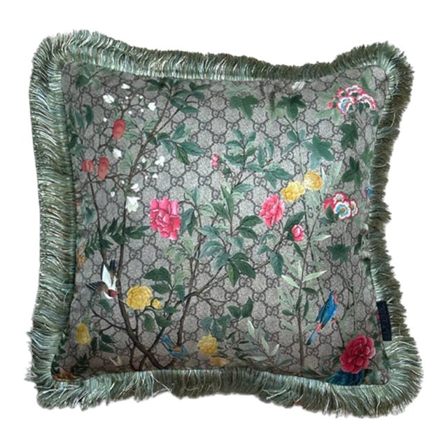 Gg Logo Tree of Life Tian Chinoiserie Vintage Silk Scarf Pillow For Sale