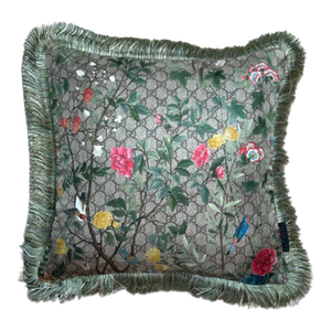 Gg Logo Tree of Life Tian Chinoiserie Vintage Silk Scarf Pillow
