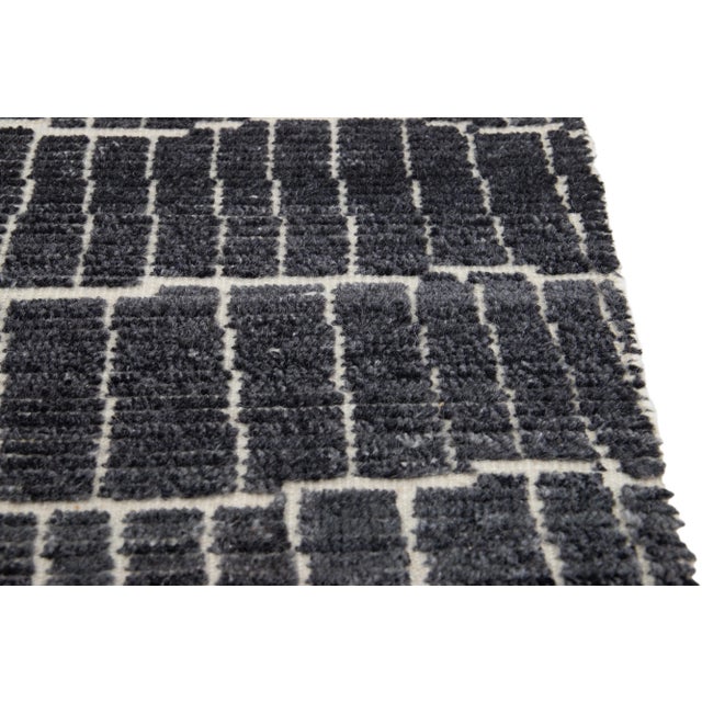 2020s Modern Moroccan Style Handmade Black Abstract Custom Wool Rug For Sale - Image 5 of 6