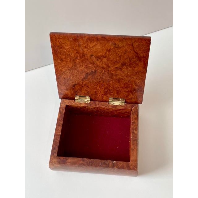 Burnt Umber 1990s Burl Wood Jewelry Keepsake Box For Sale - Image 8 of 9