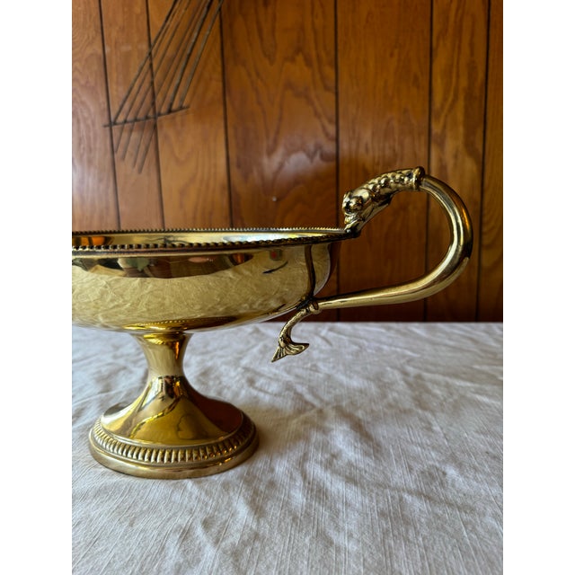 French Country Vintage Mid 20th Century French Brass Compote With Koi Fish Handles For Sale - Image 3 of 6