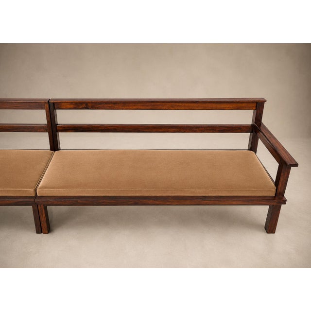 Monumental Brazilian Modern Three-Module Bench in Rosewood and Warm Camel Mohair, 1960s For Sale - Image 17 of 18