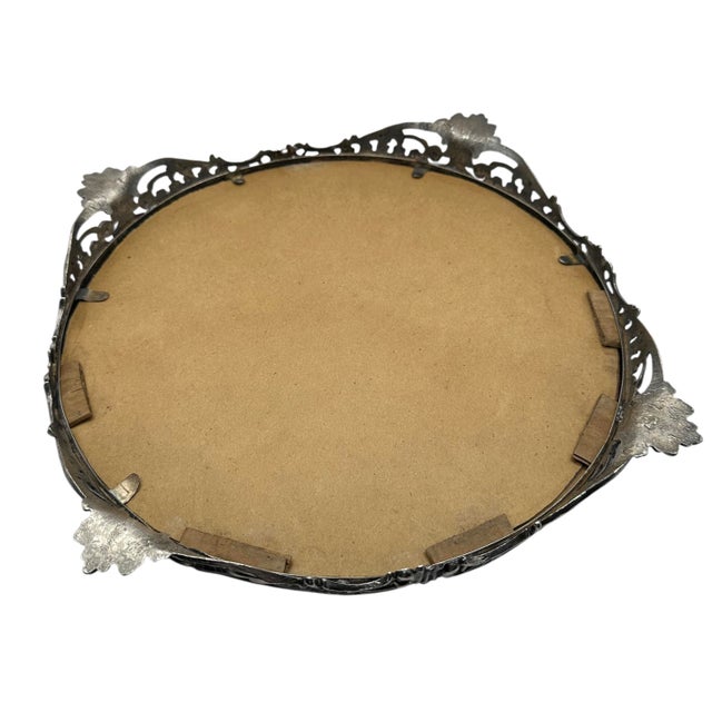 Vintage Art Nouveau Silver Beveled Mirror Plateau For Sale - Image 9 of 12