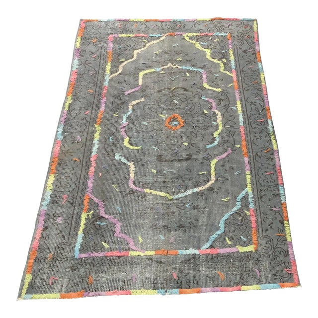 Vintage Pompom Design Turkish Anatolian Rug For Sale