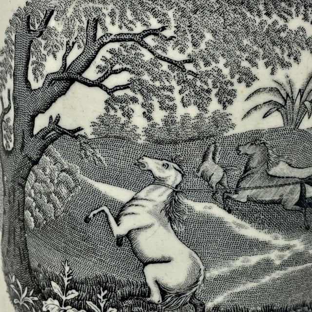 A fine mid 19th century Norwegian transferware decorated large mug with a scenic panorama depicting riders on horseback,...