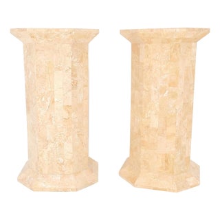 Pair of Tessellated Stone Marble Columns Octagon Shape Pedestals Columns Mint! For Sale