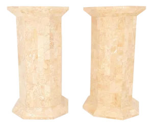Pair of Tessellated Stone Marble Columns Octagon Shape Pedestals Columns Mint!