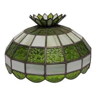 Tiffany Style Green & White Stained Glass Shade For Sale