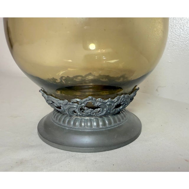 Metal Antique German Hand Blown Glass Pewter Figural Cherub Claret Decanter Bottle For Sale - Image 7 of 18