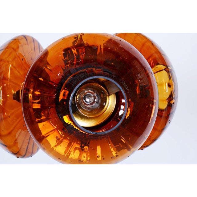 Orange Mid-Century Czech Brass and Glass Chandelier attributed to Kamenický Šenov, 1960s For Sale - Image 8 of 12