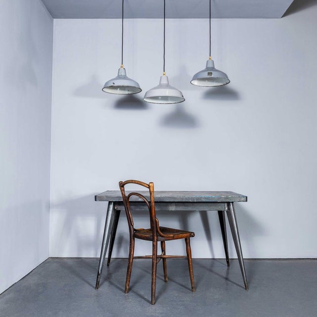 Industrial Industrial Grey Enamelled Pendant Lamp from Benjamin, 1950s For Sale - Image 3 of 12