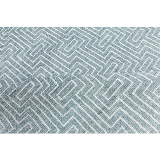 Contemporary Geometric Blue White Bamboo Silk Rug by Doris Leslie Blau Size: 14'9" × 24'9" (449 × 754 cm) Color: Blue,...
